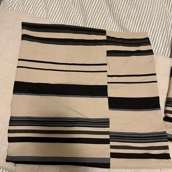 Crate&Barrel Beige with Black and Gray Striped Accent Pillow Cover