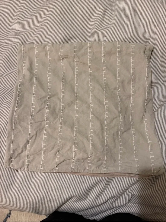 Crate&Barrel Beige Decorative Throw Pillow Cover with White Stitching