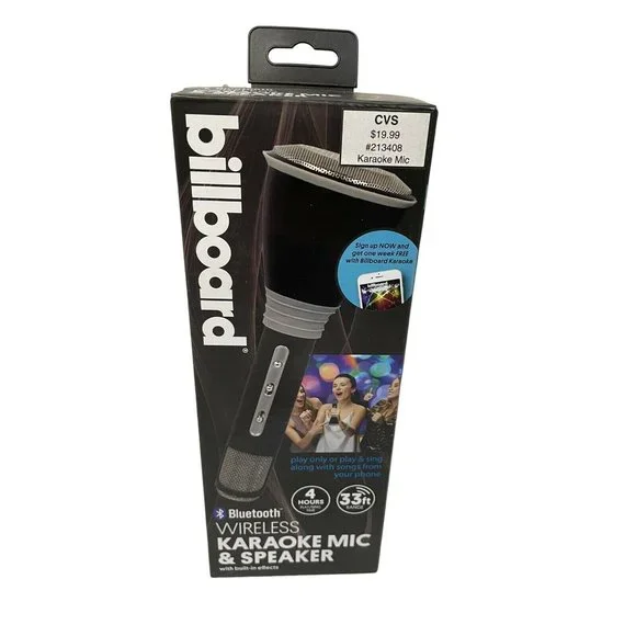 Billboard Wireless Karaoke Mic & Speaker Unisex OS Black Bluetooth BB567 Echo