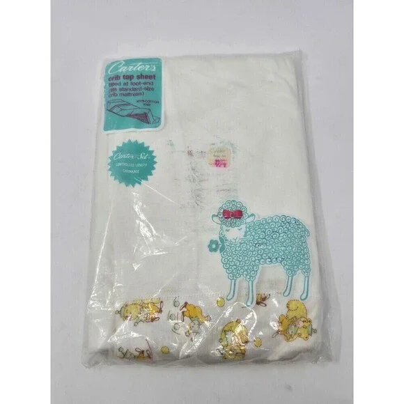NOS VINTAGE CARTER'S CRIB TOP SHEET WHITE YELLOW CLOWNS BEARS  COTTON KNIT