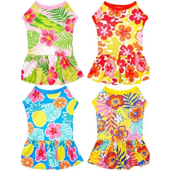 Hawaiian Dog Dresses for Extra Small Dogs Girl Female Pink Red Blue Yellow