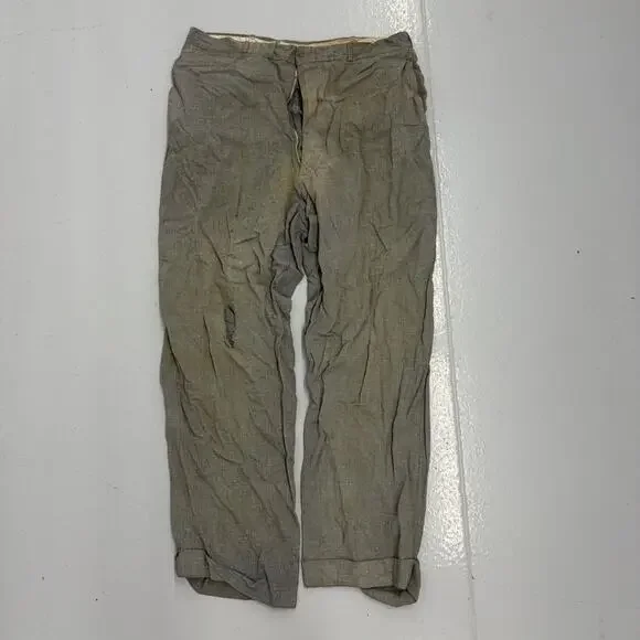Vintage 50s Loeb's Green Distressed Rayon Trousers 33x28
