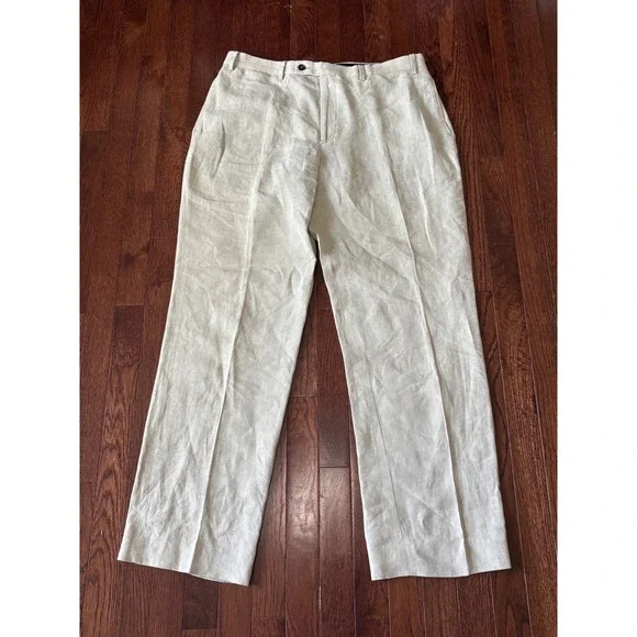 Billy Reid Mens 36 Linen Trousers Oatmeal Beige Straight Leg Made in Italy