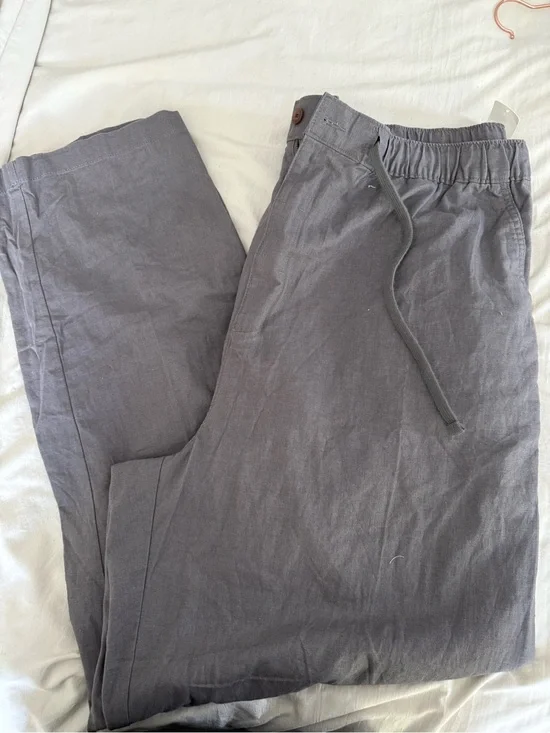 Island Passport Gray Linen Cotton Blend Pull On Pants 2X Elastic Waist Summer