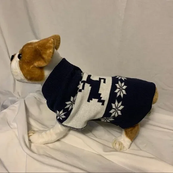 Navy and White Reindeer Dog Sweater Sz M/L