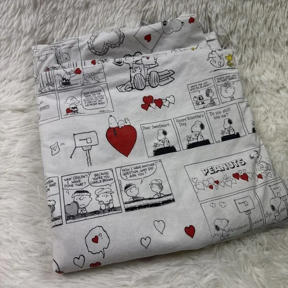 Pottery Barn Kids Snoopy Peanuts Valentine King Flat Sheet Organic Hearts PBK
