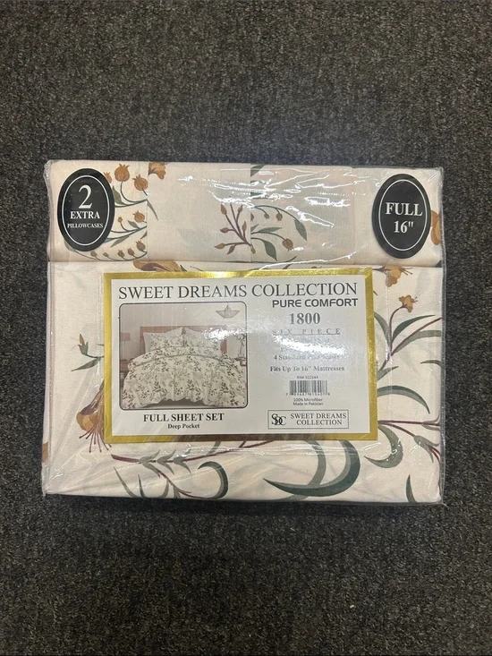 Sweet Dreams Floral Full Sheet Set in Cream with Green and Gold Accents