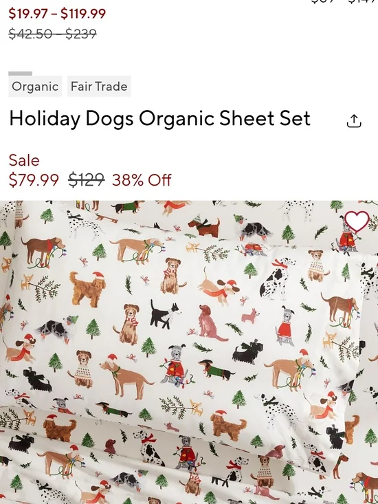 Pottery Barn Kids Holiday Dogs Organic Sheet Set - White with Multicolor