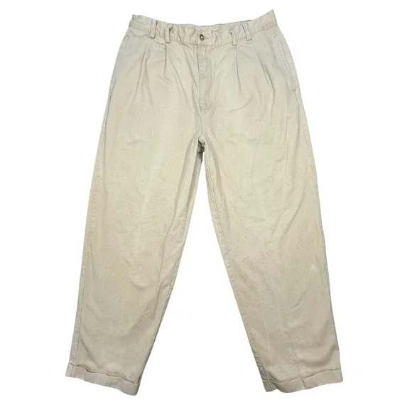 Bachrach Tan Pleated Cuffed Chino Dress Pants Mens 36x30