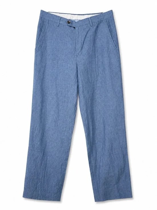 Light Blue Wide Leg Linen Blend Pants