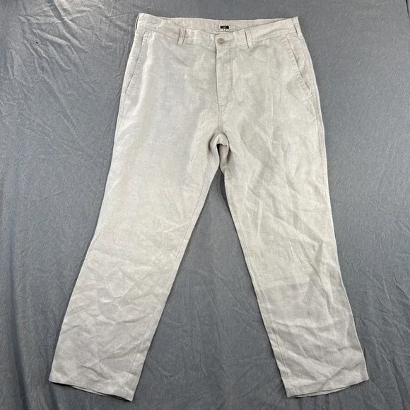 Joseph Abboud men's tan Linen dress pants 38x30 flat front Work Casual Coastal