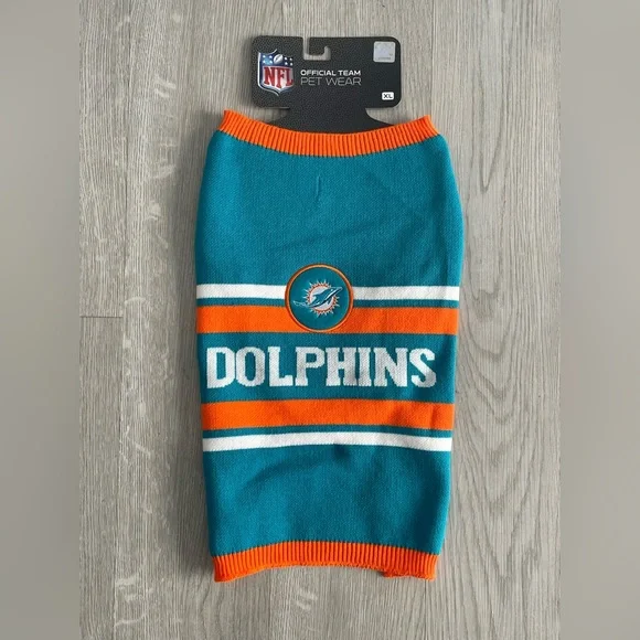 NEW Officially Licensed NFL Dog Pet‎ Knit Sweater Warm & Cozy - Miami Dolphins