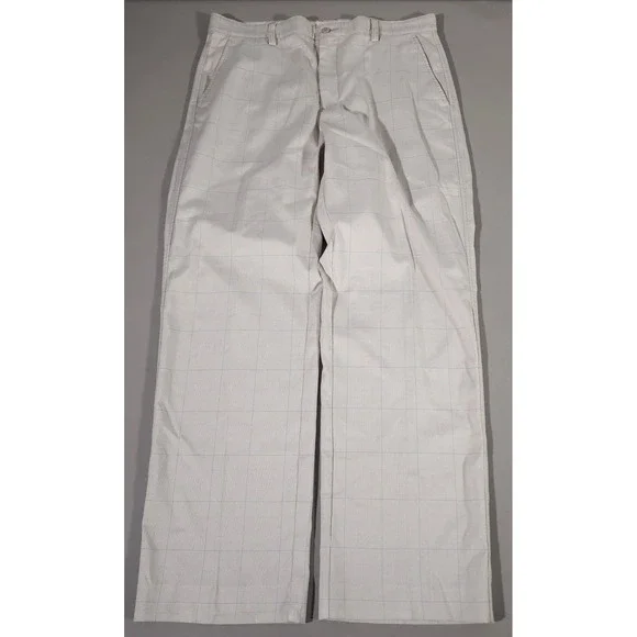 FootJoy Golf Pants Mens 36x34 Tan Blue Windowpane Plaid Performance Stretch