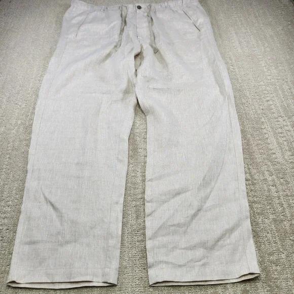 Tasso Elba Linen Pants Men XXL Relaxed Fit Drawstring Elastic Waist Straight Leg