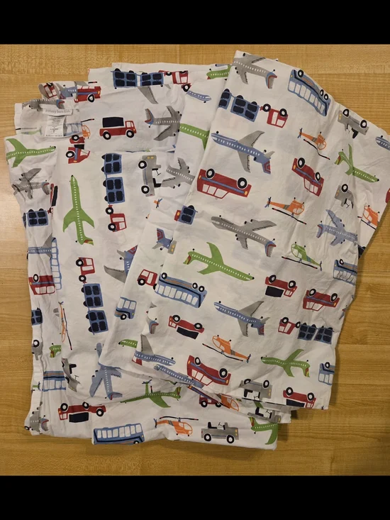 Pottery Barn Kids Brody White Sheet Set with Multicolor Vehicles