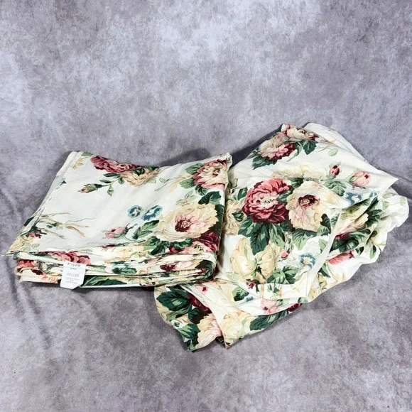 Vtg Royale Floral King Sheet Set 2pc 100% Cotton Cabbage Rose Cottage Chic USA