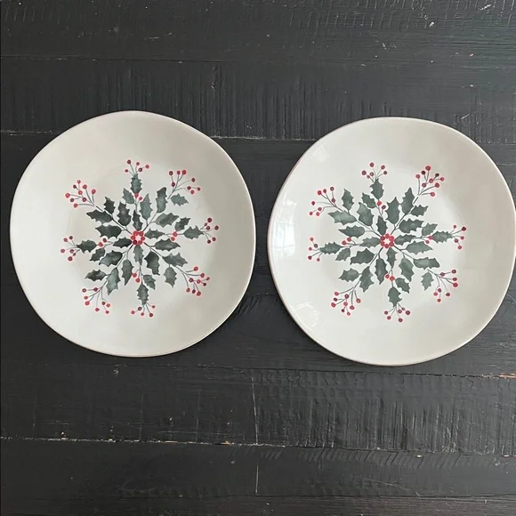 Holiday Holly Salad Plates - White with Green and Red