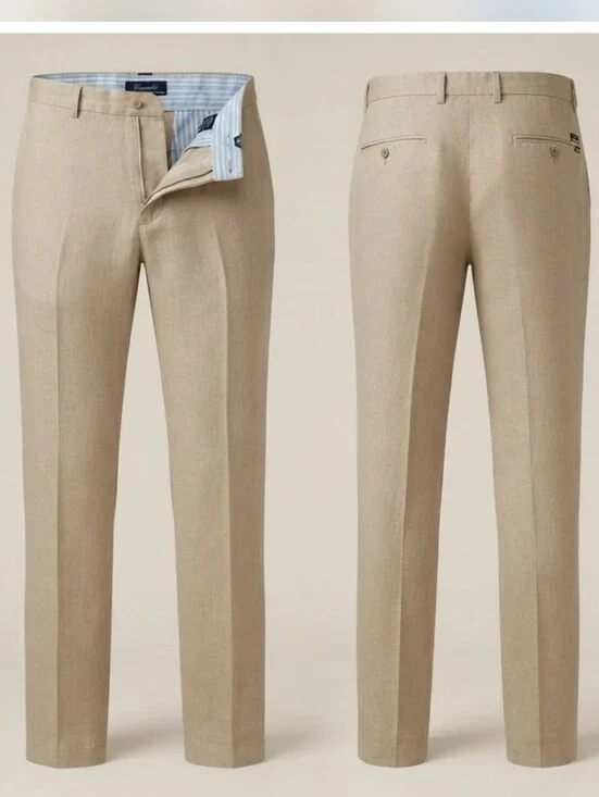 Façonnable 100% Linen Trousers | French Riviera Quiet Luxury | Tan | Size 40