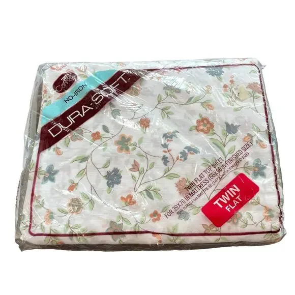 Vintage Cannon Dura Soft Twin Flat Sheet Floral Cottagecore NEW No Iron NOS