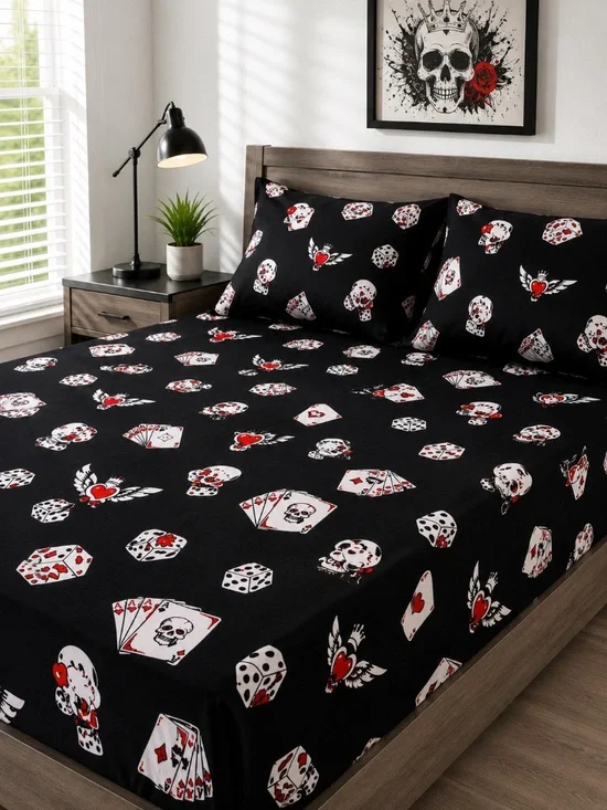 NWT Ed Hardy 6pc KING Sheet Set Skull Poker Cards Dice Americana Tattoo Bedding