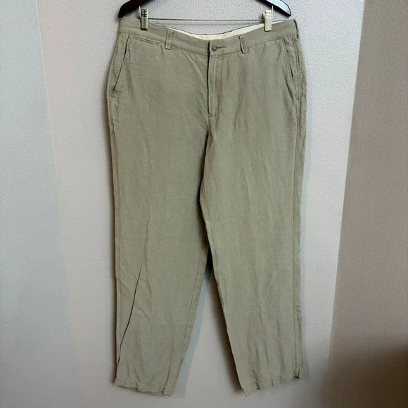 Tommy Bahama Linen Silk Blend Trousers 36 Khaki Tan Casual Beach Vacation