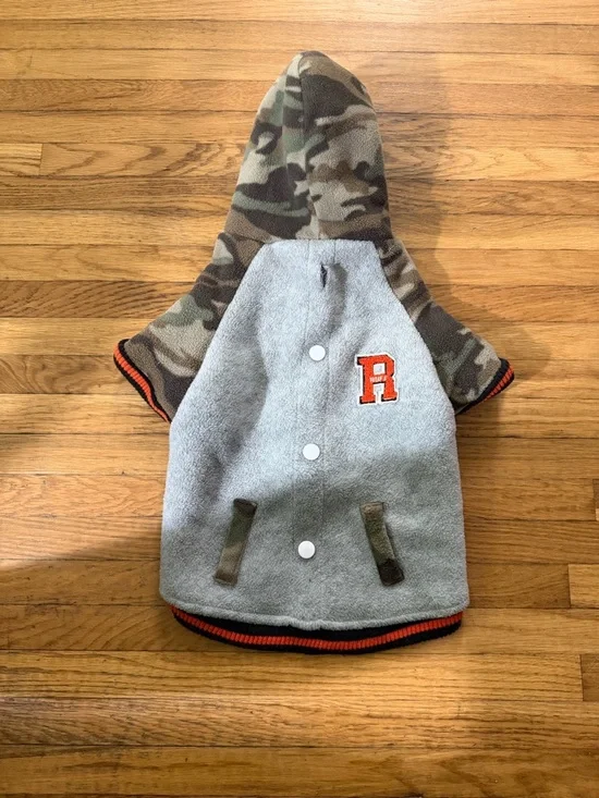 Camo hooded fleece dog jacket group