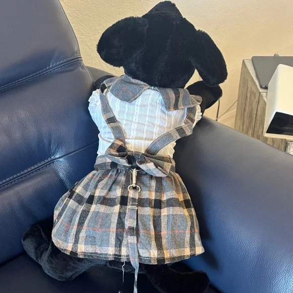 Plaid Dog Dress with Leash - Black Brown & Cream aAnd Harness 🩷 Brand New