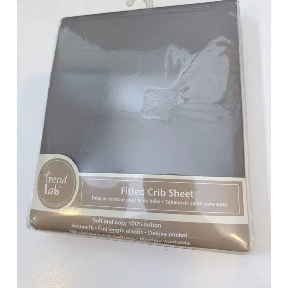 Trend Lab Gray Fitted Crib Sheet 100% Cotton Standard Crib Mattress 28x52 New