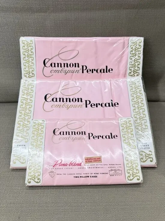 Vintage NOS Cannon Percale Twin Sheet Set Pink Pima Cotton Blend 4 Pc NIP