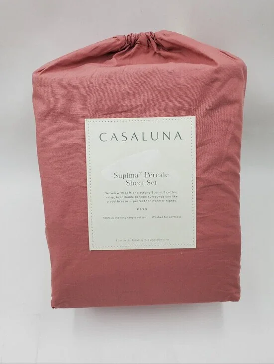 King Washed Supima Percale Solid Sheet Set Rose - Casaluna™: 250 Thread Ct