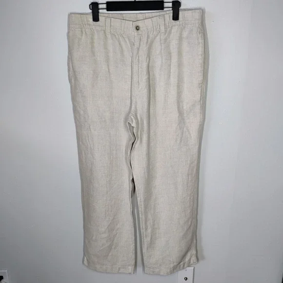 Caribbean Mens Linen Coastal Pants Beige 38x30 Beachy Wedding Vacation