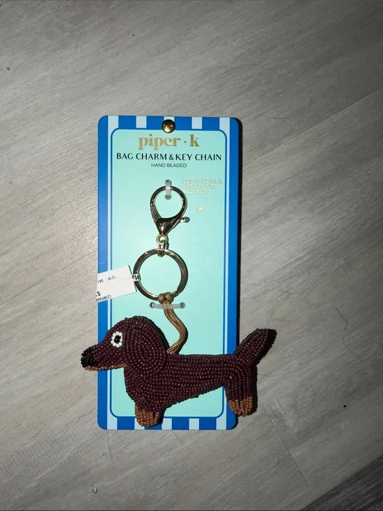 Brown Beaded Dachshund Bag Charm & Key Chain