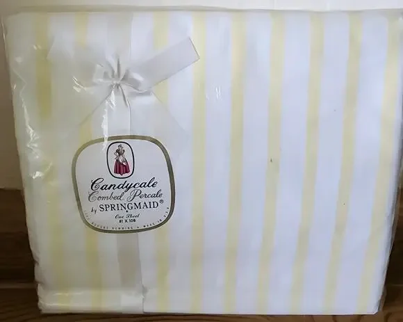 NOS Vintage Springmaid Candycale Combed Percale Flat Sheet 81x108 Yellow White