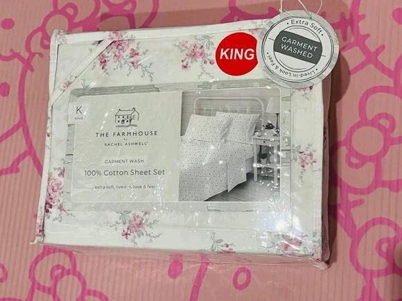 NWT❤️Rachel Ashwell The Farmhouse Shabby Chic Cotton King Sheet Set