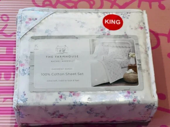NWT❤️Rachel Ashwell The Farmhouse Shabby Chic Cotton King Sheet Set