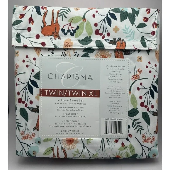 Charisma Sheet Set Twin/Twin XL Wild Woods Fox Deer Woodland Nature Bedding NEW