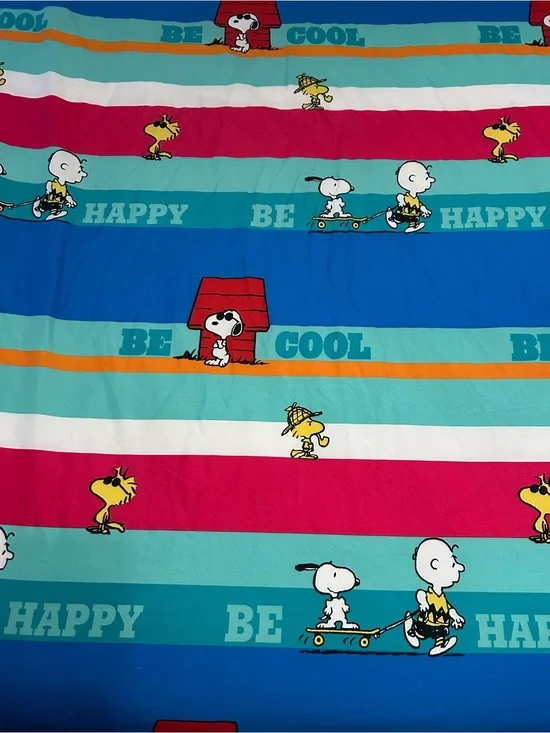 Peanuts sheet set (fitted/flat) Striped Snoopy & Woodstock Print Full Size 2014