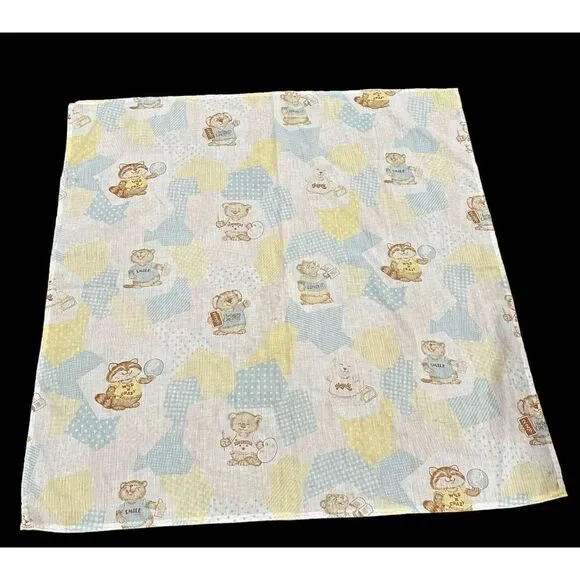 Vintage‎ Baby Sheet Gopher Raccoon Koala Bear Shirt Tales Patchwork Blue