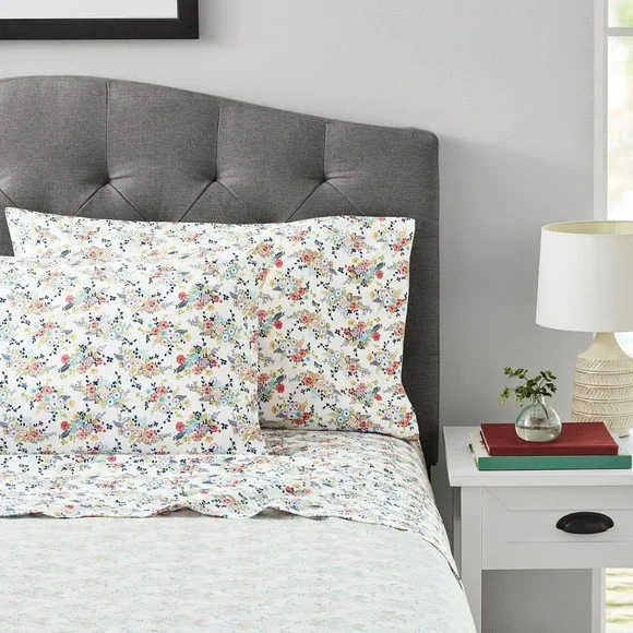 Mainstays 300TC‎ Cotton Rich Percale Easy Care Bed Sheet Set, T/TXL, Floral NEW