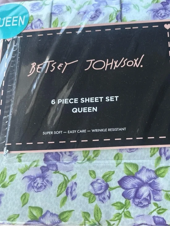 Betsey Johnson Light Blue Sheet Set with Purple Floral Print