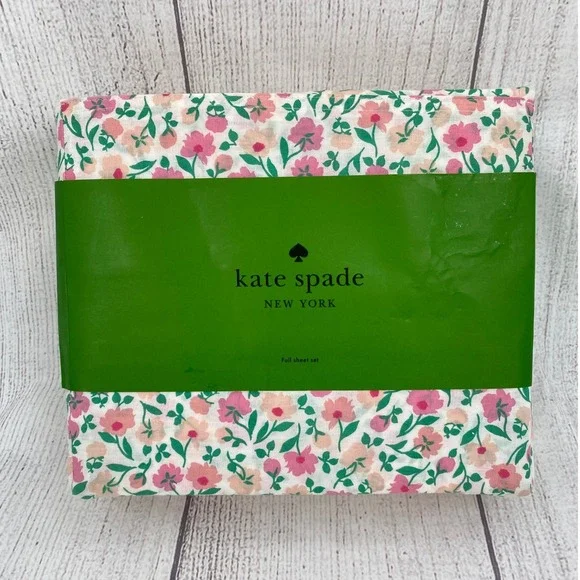 Kate Spade Floral Sheet Set Full White Pink Cotton Percale Garden Cottage