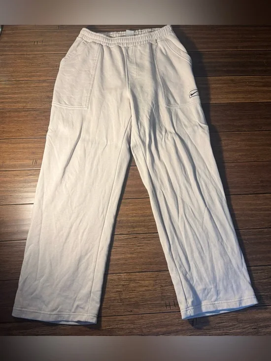 Nike Air Mens Fleece Sweatpants Cream Off White Wide Leg Joggers Size Large