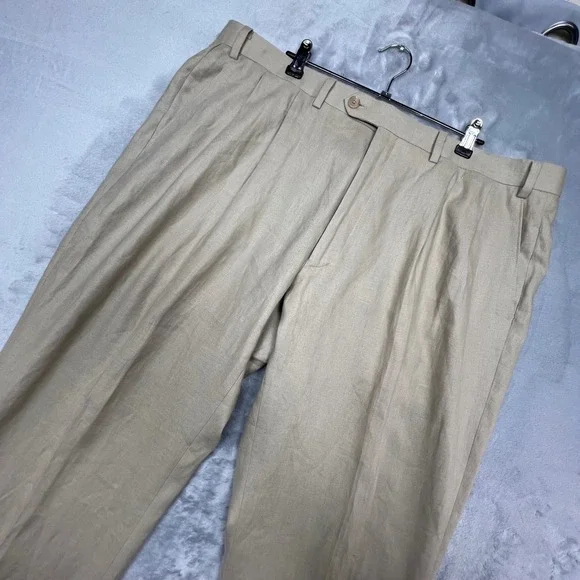 Lauren Ralph Lauren Dress Pants Mens 40x30 Light Khaki 100 Linen Pleated NEILPAJ