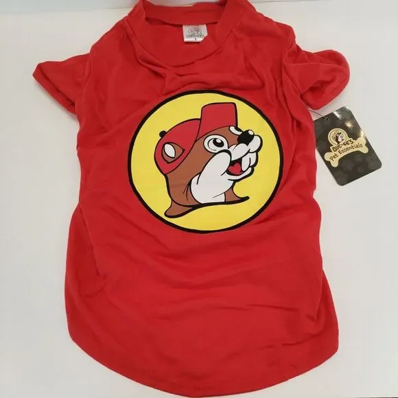 Buc-cee's Pet Essentials Dog T-Shirt Large Red Beaver‎ Logo Puppy Gas Station