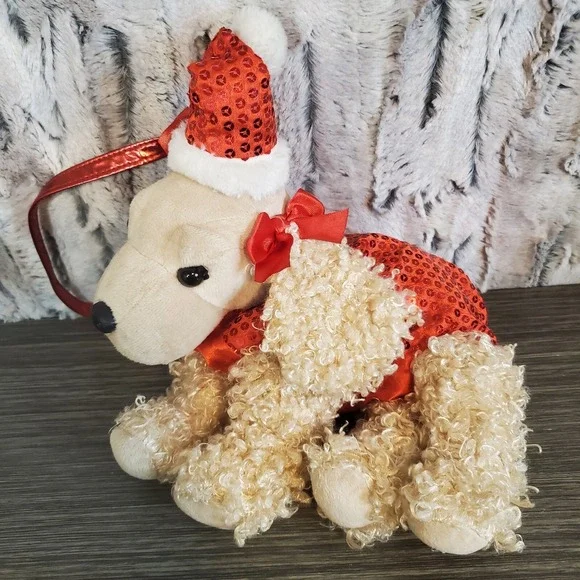 Plush Christmas‎ Dog Purse Red Sequins Beige Tan Poodle Cocker Spaniel Girls