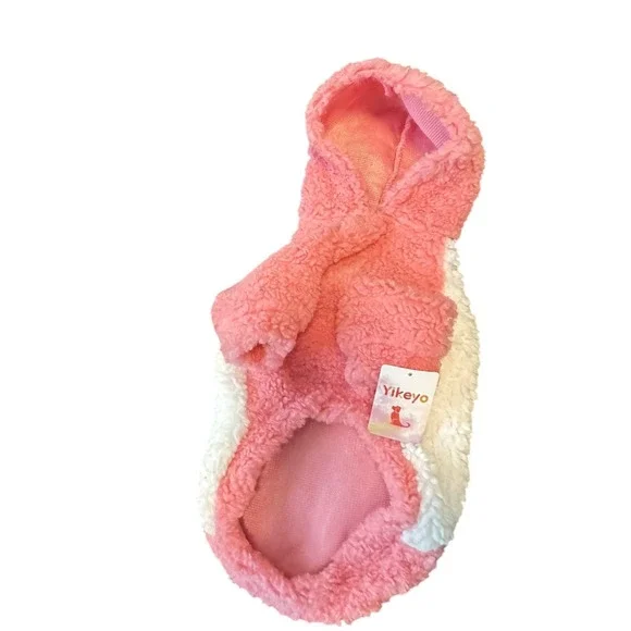 Yikeyo Pink White‎ Sherpa Fleece Pet Hoodie Small Dog Cat Winter Warm Sweater