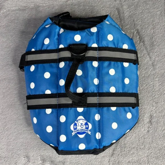 Paws Aboard Dog Life Jacket Blue Polka Dot Reflective Safety‎ Vest X-Small