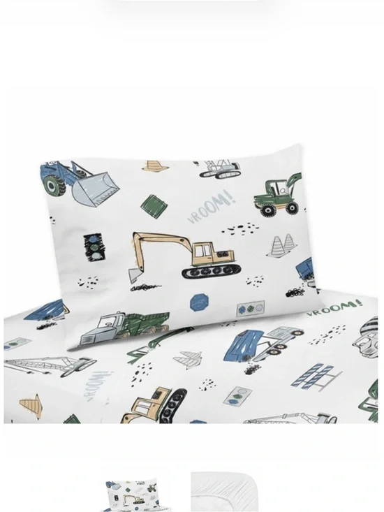 Sweet JoJo Designs Construction Truck Twin Sheet Set & window valances