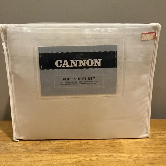 Cannon‎ Full Sheet Set White 100% Cotten Sateen 240 Thread Count NOS Sears