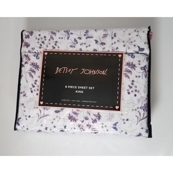 Betsey Johnson King Sheet Set Purple‎ Floral Flowers Butterfly 6pc Bedding NEW